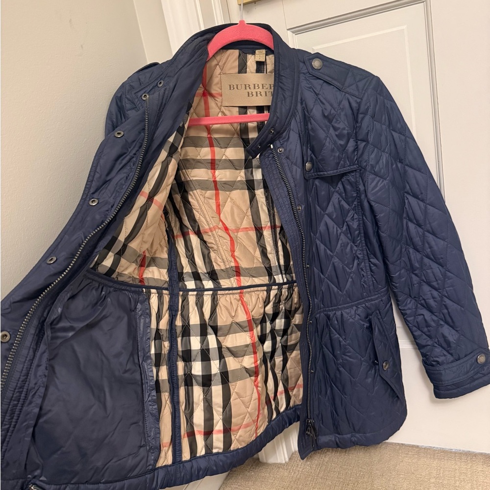 Burberry Dark Blue Quilted Jacket with Check Lining
